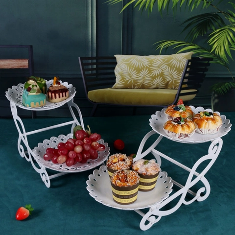 Soporte Para Pasteles De Varios Niveles Torre De Exhibición De Postres Blanca Patrón De Encaje Hueco Bandeja De Servicio Estilo Europeo Boda