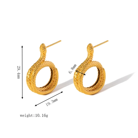 Snake Stud Earrings 18K Gold Plated Stainless Steel Fish Scale Texture Retro Punk Twisted Hoop Jewelry For Women