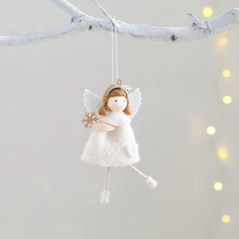 Ornamenti Appesi Angelo di Natale in Peluche Fatti a Mano Bianco Rosa Grigio Ciondolo Bambola Angelo Per Decorazioni Albero di Natale