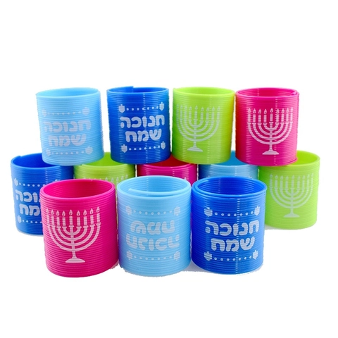 Hanukkah Theme Plastic Spring Coil Toy Slinky Style Stress Relief Party Favor Kids Gift Happy Hanukkah Pattern Colorful Novelty