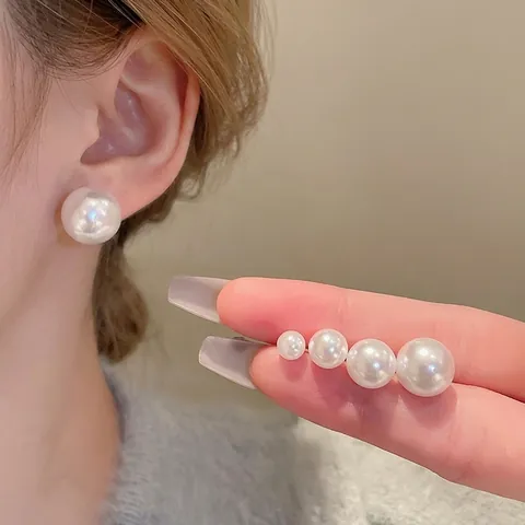 Boucles D Oreilles Puces Künstliche Perles D Imitation Rondes Avec Tige En Argent Style Vintage Simple Bijoux Femme