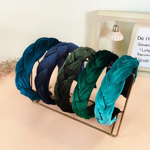 Geflochtenes Stirnband Samt Breit Gepolstertes Haarband Handgefertigt Twist Haarreif Retro Mode Für Frauen Tägliches Styling