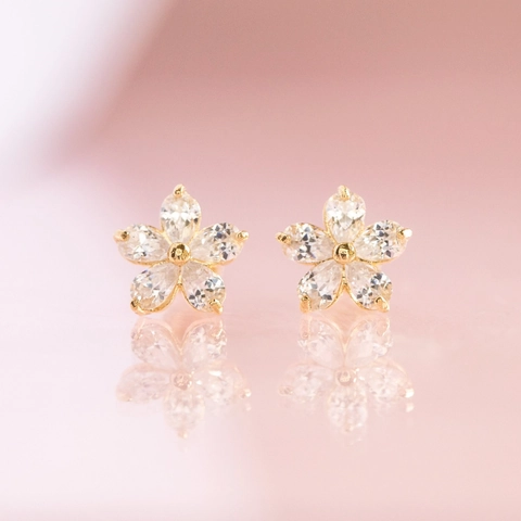 Flower Stud Earrings With Zircon Copper And 925 Sterling Silver Earring Post Simple Elegant Chic Fashion For Women Jewelry