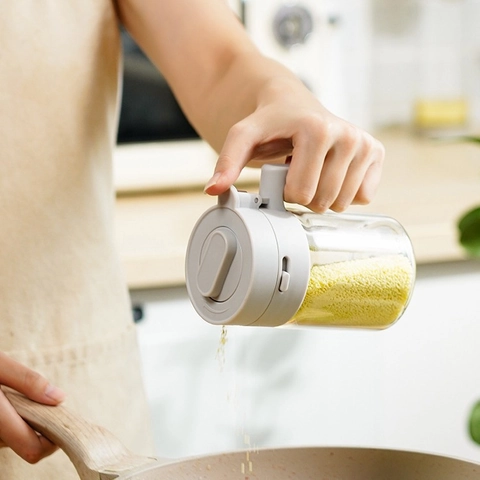 Tarro De Especias De Vidrio De Borosilicato Con Cuchara Y Tapa Abatible Operación Con Una Sola Mano Contenedor De Especias De Cocina