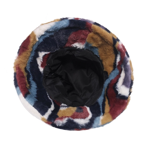 Cappello Alla Pescatora In Finta Pelliccia Colorata Inverno Caldo Peluche Stampato Motivo Astratto Antivento Accessorio Moda Donna
