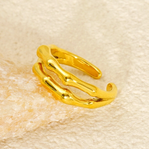 Irregular Organic Ripple Ring 18K Gold Plated Stainless Steel Adjustable Minimalist Jewelry For Women