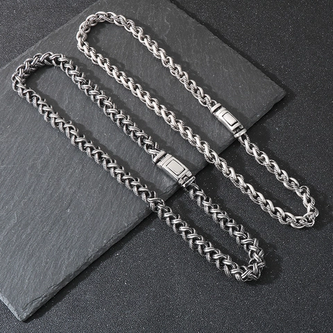 Collana Catena Intrecciata Da Uomo Acciaio Inossidabile Titanio Corda Torta Spessa Retro Industrial Hip Hop Punk