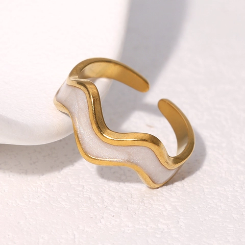 Wellenring Emaille Offen Edelstahl 18K Vergoldet Verstellbar Französischer Vintage Stil Finger Schmuck Damen