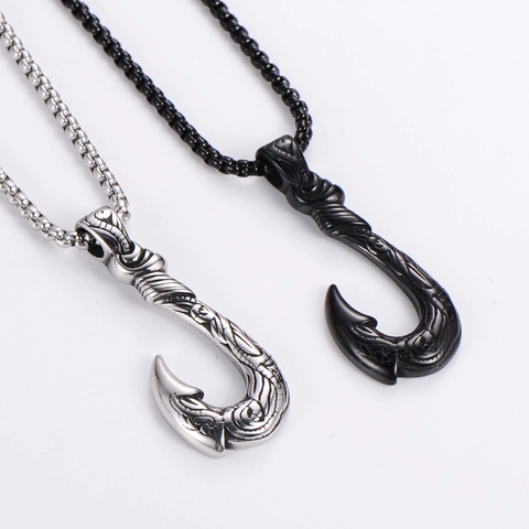 Collana Con Ciondolo A Amo Da Pesca Acciaio Inossidabile 304 Motivo Tribal Totem Vintage Hip Hop Gioielli Unisex
