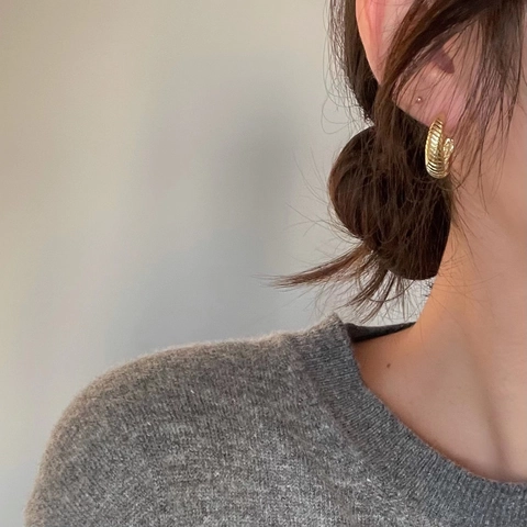 Orecchini A Cerchio Croissant Vintage Argento Sterling 925 Placcato Oro 18K Spirale A Coste Gioielli Minimalisti Per Donna