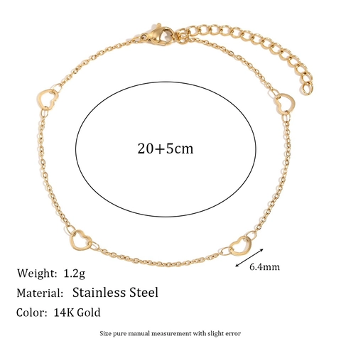 Minimalist Heart Link Anklet Stainless Steel 14K Gold Plated Adjustable Chain Foot Jewelry Gift For Women
