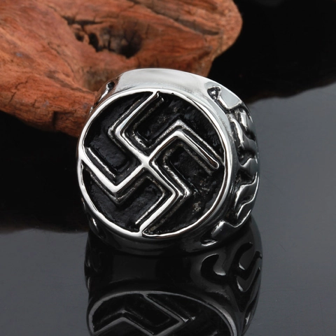 Herren Vintage Edelstahl Swastika Symbol Ring Hip Hop Punk Biker Gravierte Fingerring Dekorative Biker Schmuck Geschenk