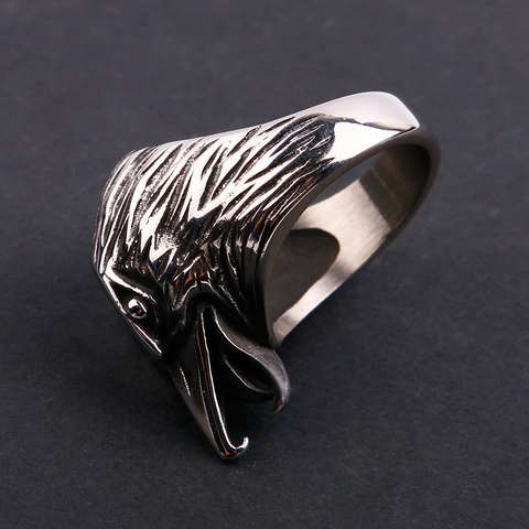 Adelaarskop Ring Roestvrij Staal Vintage Punk Hip Hop Dierlijke Sieraden Voor Mannen