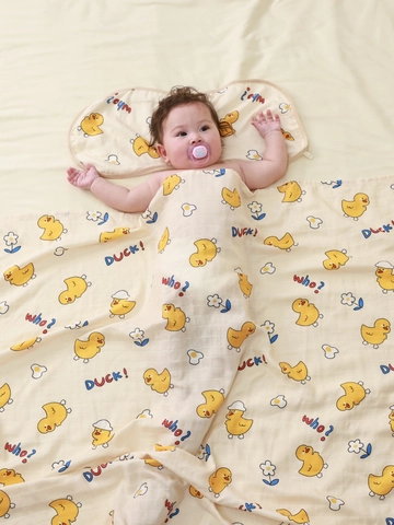 Bamboo Cotton Muslin Gauze Swaddle Blanket And Matching Pillow Soft Breathable For Newborn Infant Cartoon Animal Fruit Print