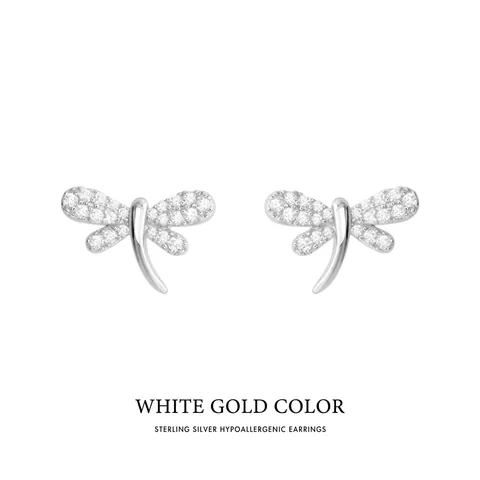 Dragonfly Stud Earrings With 925 Sterling Silver Earring Post 18K Gold Plated Zircon Elegant Ins Style For Women