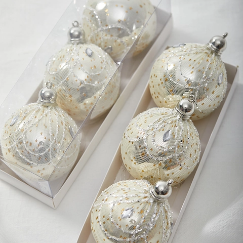 Palline Di Natale Con Pizzo Di Rete Künstliche Perle Artificiali E Glitter Dipinte A Mano Decorazioni Per Albero Eleganti