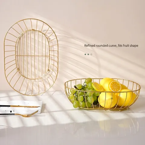 Iron Wire Fruit Basket Oval Hollow Metal Storage Bowl Nordic Minimalist Modern Decorative Kitchen Table Centerpiece