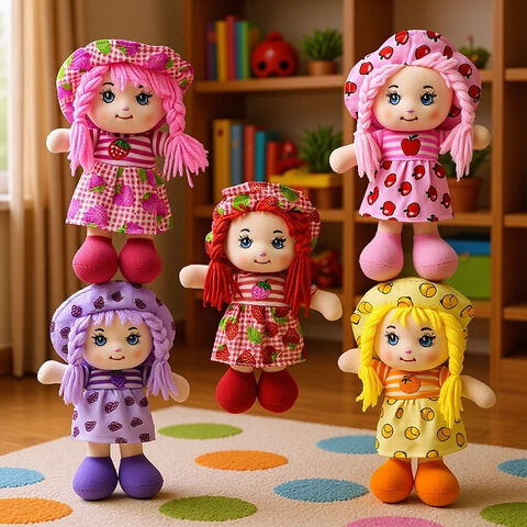 Cute Rag Doll Stuffed Fruit Theme Toy With Yarn Hair Fruit Hat Dress For Kids Girls Novelty Gift