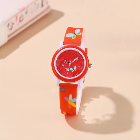 Orologio Al Quarzo Cartone Animato Bambini Simpatico Motivo Farfalla Floreale Cassa In Plastica Cinturino In Silicone Display Analogico Ragazze