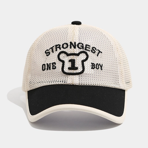 Cappellino Da Baseball Bambino Traspirante Mesh Trucker Ricamato Orso Lettera Estate Protezione Solare Casual Per Ragazzi