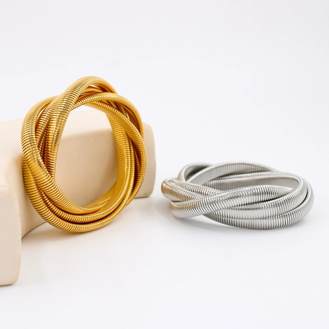 Pulsera Envolvente Multicapa De Acero Inoxidable Diseño Resorte Elástico Tubogas Brazalete Apilable Minimalista Para Mujer
