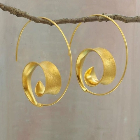 Boucles D'Oreilles Créoles Spirales Ailes Pour Femmes Métal Allié Rétro Avec Tige En Fer Finition Polie Mate Bijoux Mode