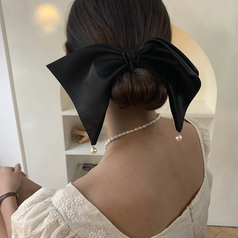 Grande Molletta Per Capelli Con Fiocco In Raso Elegante Fermaglio Stile Francese Con Pendenti Di Künstliche Perle Per Donna