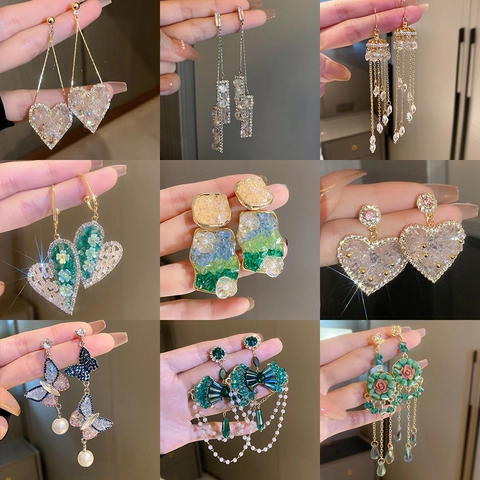 Hanger Oorbellen Met 925 Sterling Zilveren Oorsteker Legering Rhinestone Kristal Imitatie Kunstparel Geometrisch Kwastje