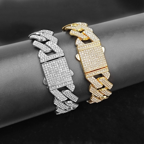 Iced Out Cuban Link Necklace Triple Row Rhinestone Alloy Hip Hop Punk Jewelry For Men Women Gold Silver Color