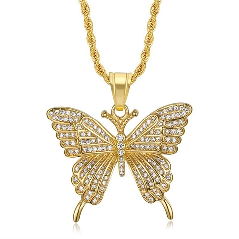 Vlinder Hanger Ketting Roestvrij Staal Iced Out Strass Hip Hop Punk Sieraden Voor Mannen Vrouwen
