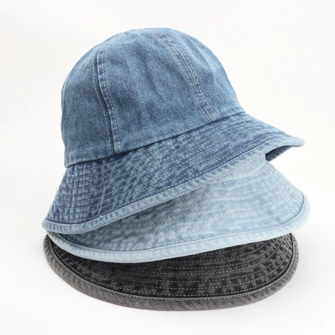 Washed Denim Bucket Hat Adjustable Drawstring Wide Brim Retro Cotton Sun Protection Streetwear Casual Unisex Fisherman Cap