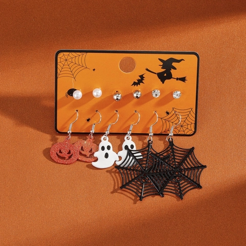 Halloween Earrings Alloy Enamel Acrylic Faux Leather Pumpkin Ghost Spider Bat Witch Hat Festive Holiday Jewelry For Women Girls