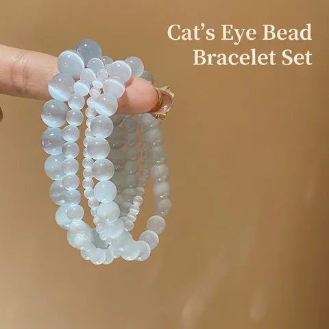 Cat Eye Stone Beaded Bracelet Minimalist Elegant Elastic Hand Jewelry For Women Daily Casual Fashion Accessory