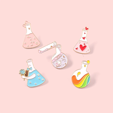 Cartoon Science Lab Flask Enamel Brooch Pin Heart Starry Sky Rainbow Flower Bow Alloy Badge Jewelry For Backpack Jacket
