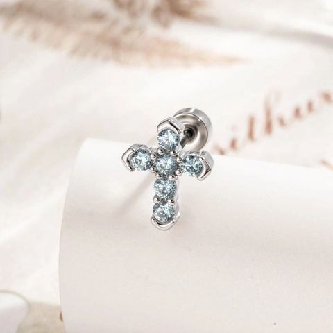 Cross Cartilage Earrings Zircon Micro Pave Titanium Steel Copper Screw Back Piercing Jewelry Fashion For Men Women