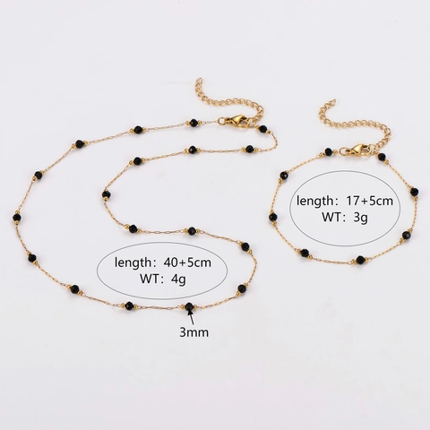 Minimalistischer Schmuck Halskette Und Armband 18K Vergoldet 304 Edelstahl Mit Schwarzen Perlen Modische Accessoires Für Frauen