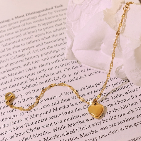 Pulsera Minimalista Con Colgante De Corazón De Acero Inoxidable Chapado En Oro De 18K Joyería Elegante Para Mujer