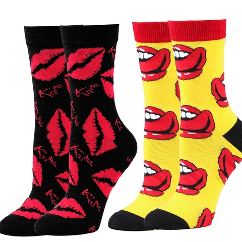 Chaussettes Mi-mollet de la Saint-Valentin pour Femmes Hommes Mélange de Coton Motif Imprimé Cœur Lèvres Tricotées Respirantes Chaussettes Cadeau