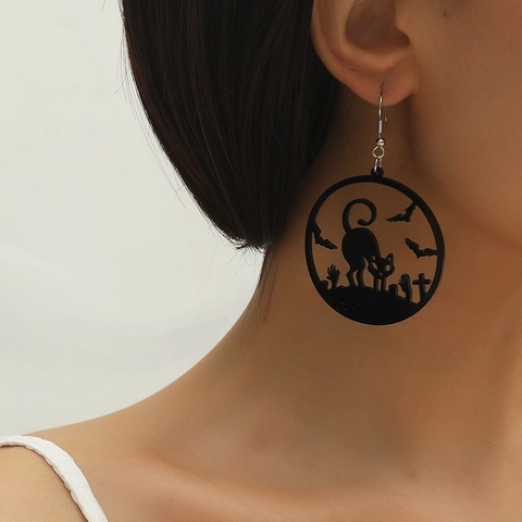Halloween Acryl Durchbrochene Katze Fledermaus Ohrringe Schwarz Gothic Party Schmuck Für Frauen Neuheit Geist Stil