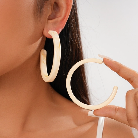 Orecchini A Cerchio In Resina Geometrici A C Con Perno In Argento Sterling 925 Texture Marmo Grandi Tondi Donna