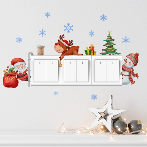 Autocollants Interrupteur Noël PVC Autocollant Décalcomanies Murales Motif Père Noël Renne Bonhomme De Neige Décoration Maison