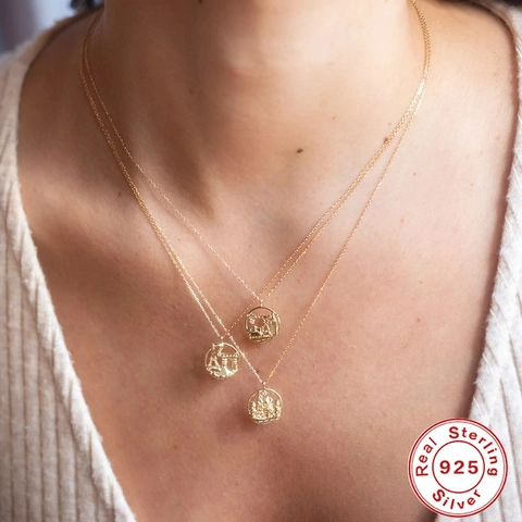 925 Sterling Silver City Landmark Round Pendant Necklace For Women Gold Plated Zirconia Inlaid Paris London Sydney Jewelry
