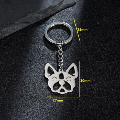 Portachiavi Bulldog Francese in Acciaio Inossidabile Minimalista Ciondolo Cane Ajouré Anello Portachiavi per Donna Uomo Accessori