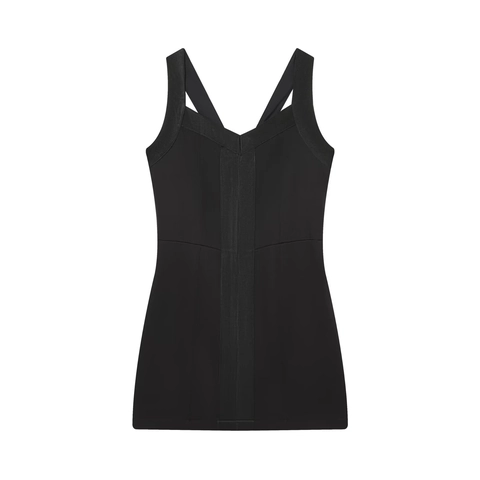 Robe Mini Moulante Noire Pour Femmes Col V Larges Bretelles Dos Croisé Style Bandage Sexy Clubwear Tenue De Fête