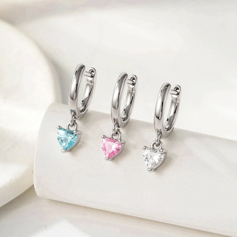 Minimalistische Hart Hanger Hoop Oorbellen Zirkoon Koper Fijne Huggie Sieraden Voor Vrouwen Mode Verzilverd