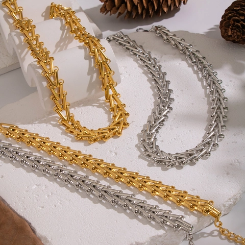 Set Di Gioielli A Catena Geometrica In Acciaio Inossidabile Impermeabile Ipoallergenico Collana Bracciale Per Donna
