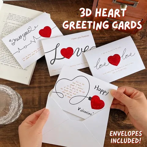 3D Geometric Heart Greeting Card With Envelope Romantic Paper Gift For Valentine Day Anniversary Wedding Couple