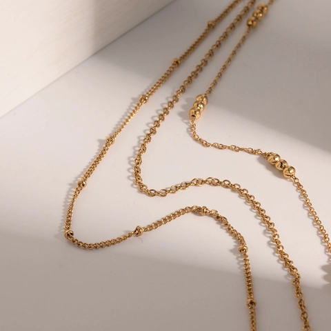 Collier Multi Rangs Plaqué Or 18K Acier Inoxydable Petites Perles Chaîne Délicate Bijoux Mode Femme Anti Ternissement