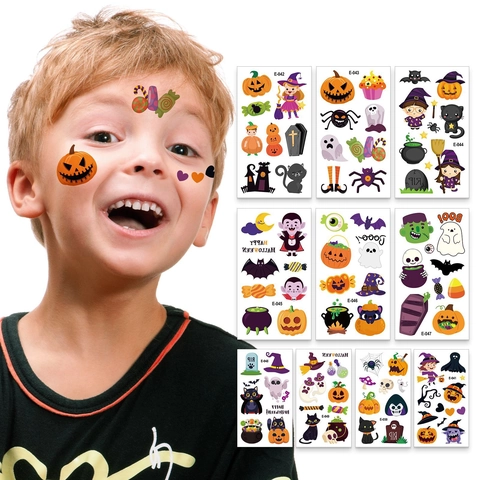 Adesivi Tatuaggi Temporanei Halloween Impermeabili Cicatrici Zucca Fantasma Trucco Feste Cosplay Accessori