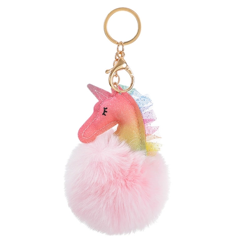 Simpatico Portachiavi con Pompon in Pelliccia Sintetica Unicorno Stella Cuore Pendente per Borsa Anello in Pelle PU Glitterata per Donne Ragazze Accessori per Zaino
